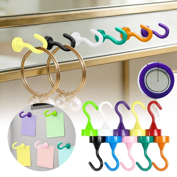 10-Piece Colorful Magnetic Hooks (8kg Load) – Mini ABS Neodymium Hooks for Kitchen/Refrigerator/Door