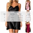 thumbnail image 3 of Women's Cool Glossy Imitation Silk Sleep Slip Dress, Delicate Lace Trim Cowl Neck Side Split Backless Spaghetti Strap Mini Nightgown Black XL(XL), 3 of 8
