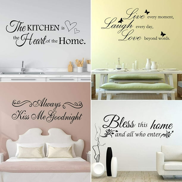 4 Sheets Vinyl Wall Quotes Bless This Home and All Who Enter Vinyl Wall Stickers Quotes Inspirational Decals Kitchen Wall Stickers Motivational Wall ...