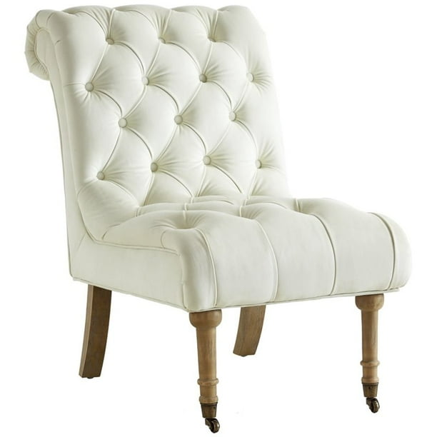 Brika Home Velvet Tufted Rolled Back Accent Chair in Beige Walmart