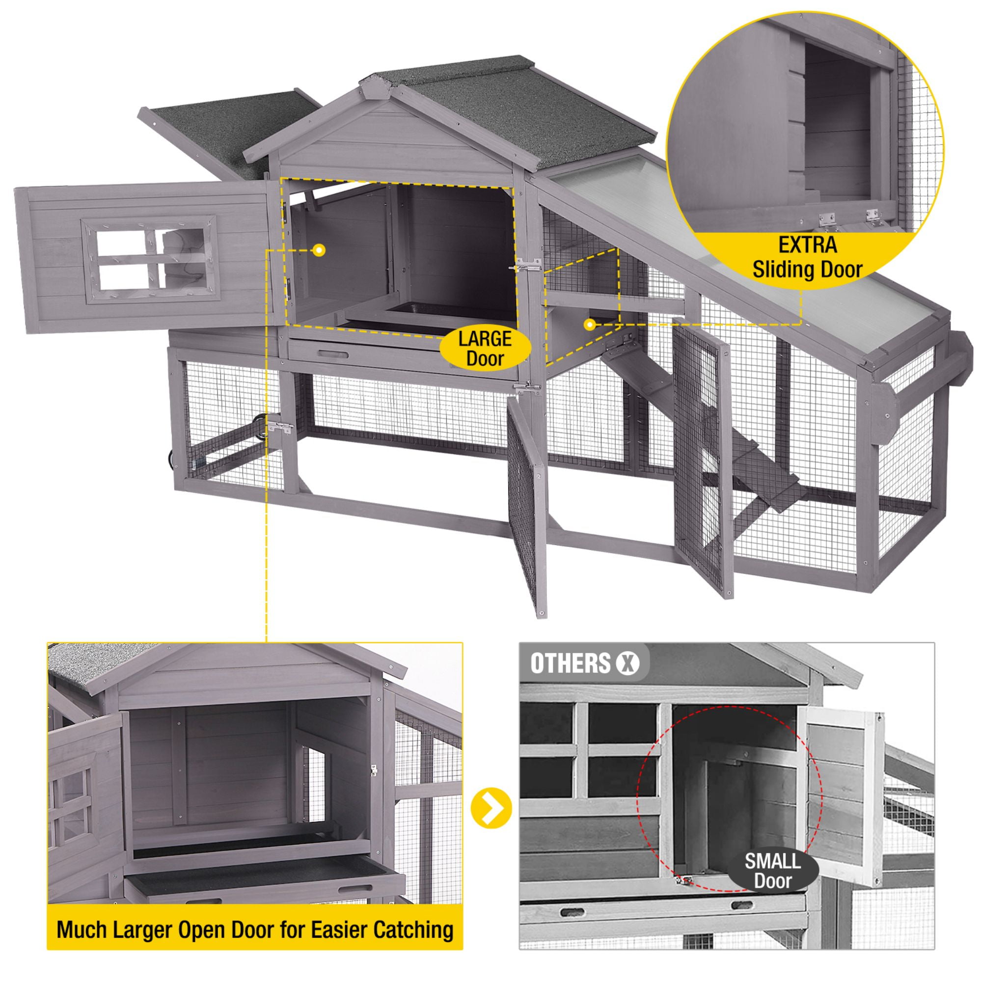 Aivituvin Mobile Chicken Coop with Wheels for 2-4 Chickens, Weatherproof Chicken House Poultry Cage with Nesting Box, Leakproof Pull-Out Tray for Outdoor Backyard, Gray