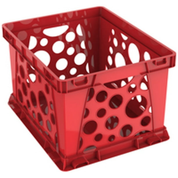 Storex Plastic Mini Crate, Modular Desktop Paper Storage Box, Red, 3