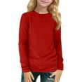 thumbnail image 2 of CCRFTGI Girls Long Sleeve Shirts Trendy Black Shirts Size 10-12 Cute Basic Shirt Kids Crew Neck Tee Shirts Girls Tops Tween Girls Clothes Red 130, 2 of 8