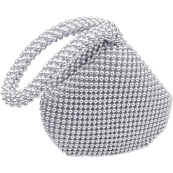Bling Silver Clutch Purses for Women Evening, Small Silver Rhinestone Purse Clutch Sparkly Purse Wristlet Clutch Bag for Women Wedding, Mini Size