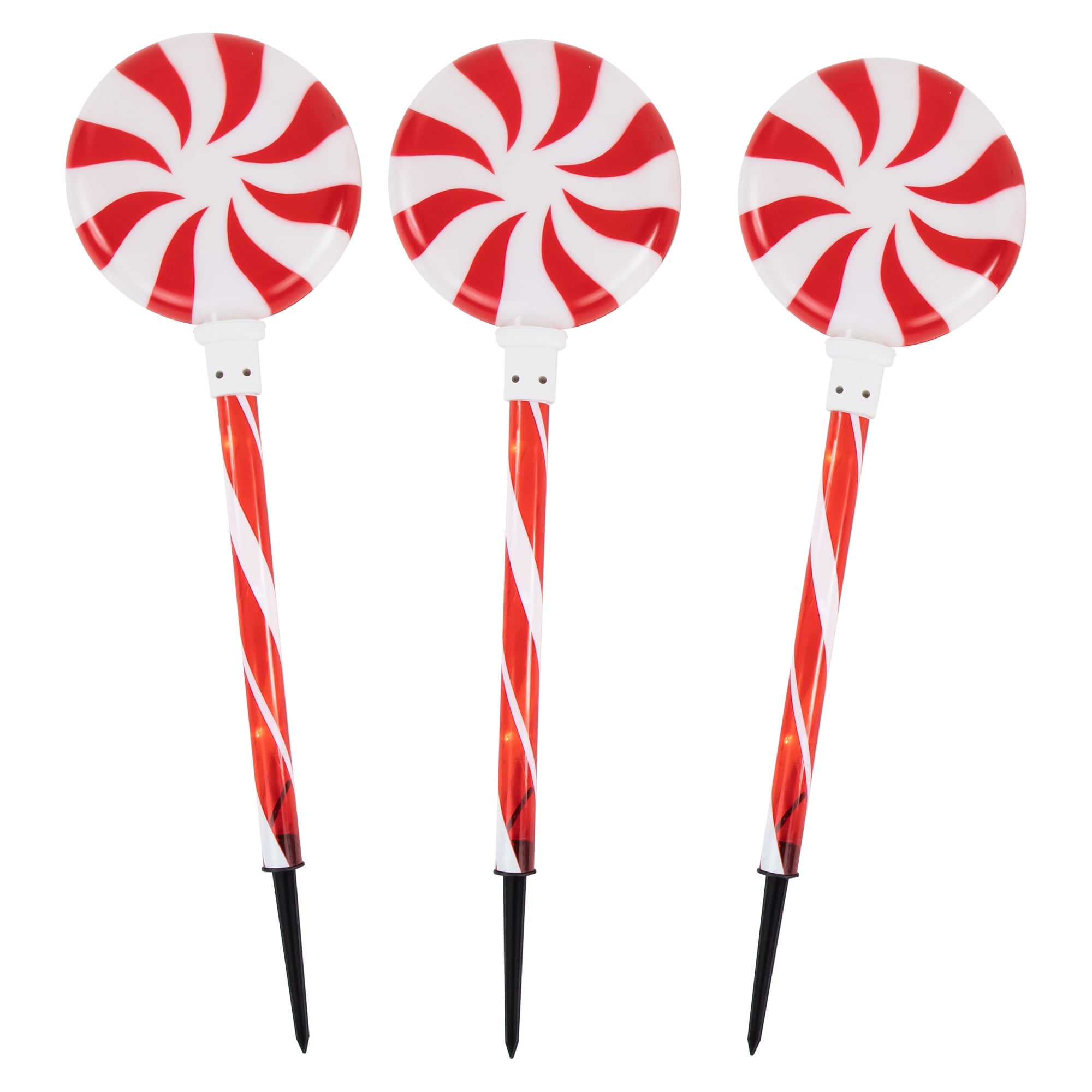 Set of 3 Lighted LED Peppermint Candy Christmas Pathway Markers 26"