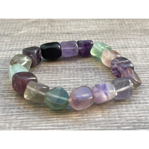 Rainbow Fluorite Crystal Nugget Bracelet, Wholesale Genuine Rainbow Fluorite Tumbled Gemstone Bracelet, Gift for Men & Women (1)