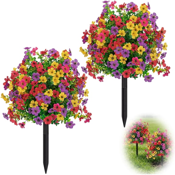GPED 2 Pack Artificial Flowers for Outdoors, 22" UV Resistant Fake Flowers with Ground Stakes, Realistic Petunia Flowers for Outdoor Planters, Garden, Patio and Porch Decor