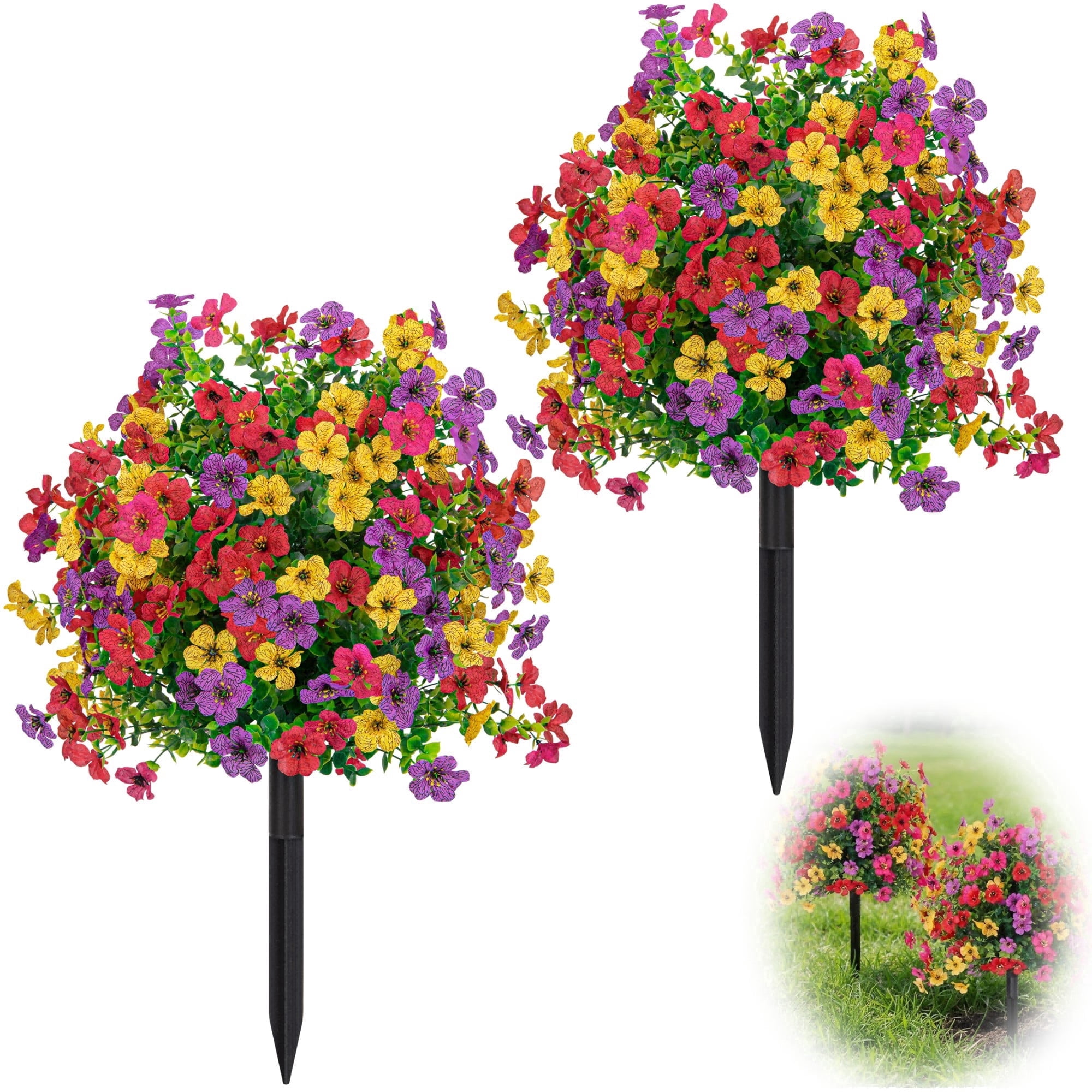 GPED 2 Pack Artificial Flowers for Outdoors, 22" UV Resistant Fake Flowers with Ground Stakes, Realistic Petunia Flowers for Outdoor Planters, Garden, Patio and Porch Decor