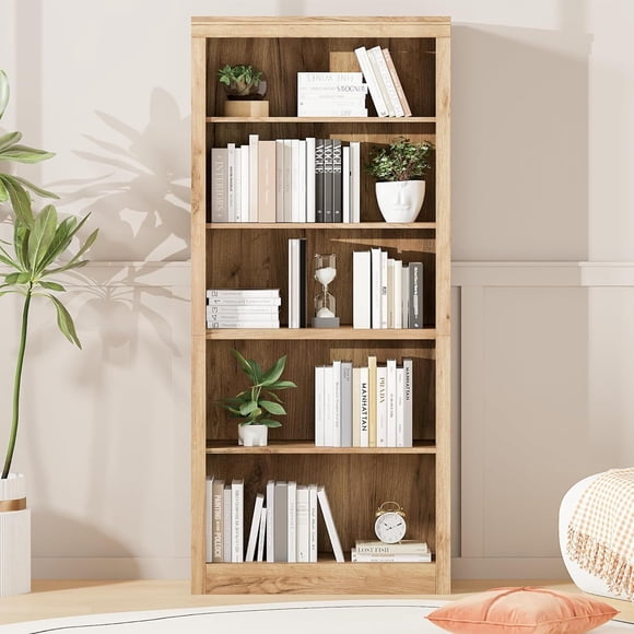Qinaqin 71-Inch Alto 5-Tier Abierto Almacenamiento de Profundidad Madera Bookshelf en Blanco Moderno Floor Pie cm Profundidadisplay Estante para Dormitorio