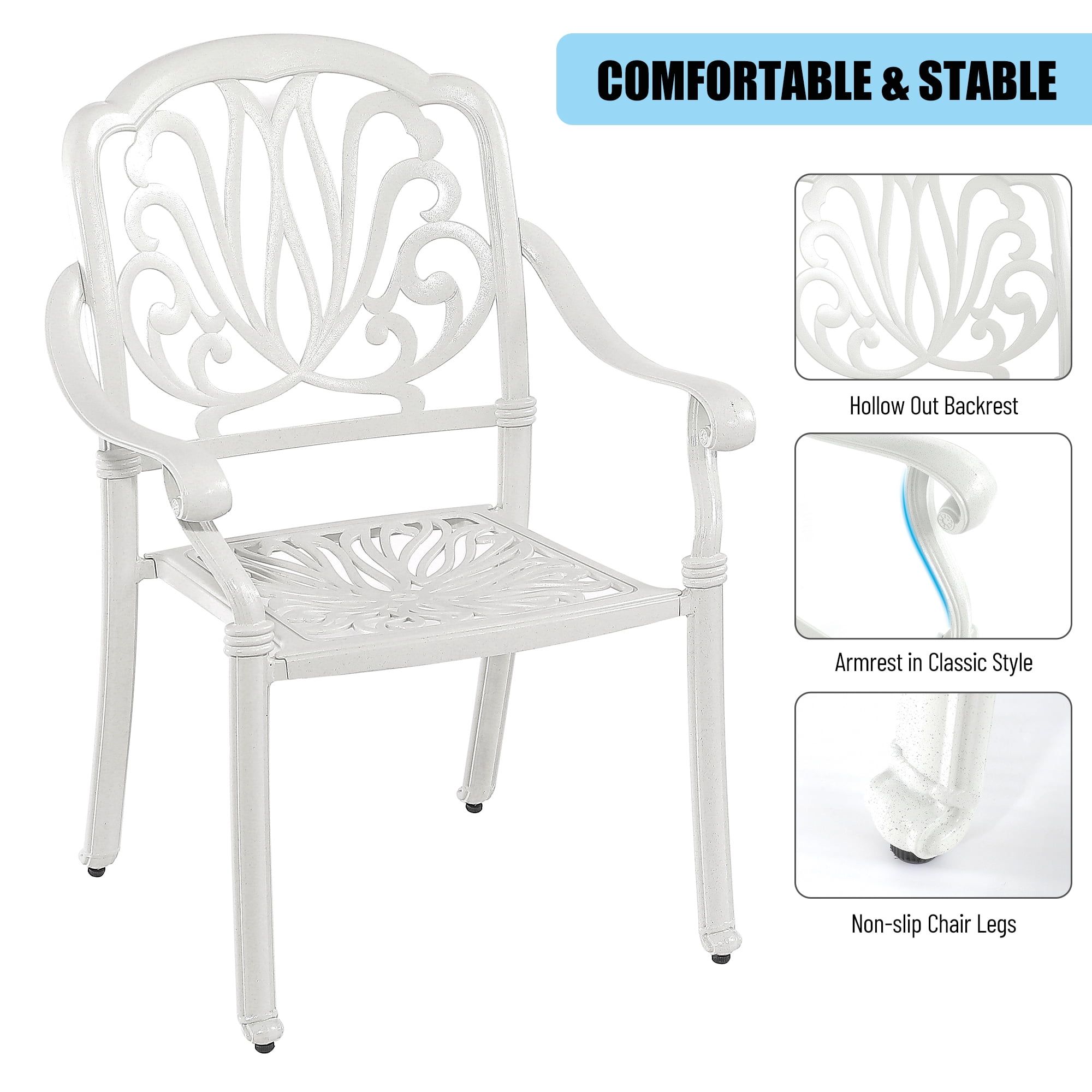 Kadyn 5PCS Outdoor Furniture Dining Table Set, All-Weather Cast Aluminum Patio Furniturev with 1 Round Table, 4 Chairs and Umbrella Hole, Outside Patio Table and Chairs for Patio Garden Deck, White Kadyn 5PCS Outdoor Furniture Dining Table Set, All-Weather Cast Aluminum Patio Furniturev with 1 Round Table, 4 Chairs and Umbrella Hole, Outside Patio Table and Chairs for Patio Garden Deck, White