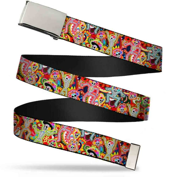 Blank Chrome Buckle Dancing Catrinas Collage Multi Color Webbing Web Web Belt