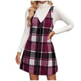 thumbnail image 1 of Lenpel Robe Salopette à Carreaux pour Femme Automne Hiver Décontractée Sans Manches à Col en V à Fermeture Éclair Robe d'Extérieur Mini Robe Chasuble (Violet, Petit), 1 of 7