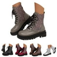 thumbnail image 1 of Pandaie Rhinestone Combat Boots Women Military Motorcycle Riding Booties Platform Lace up Chunky Heel Ankle Boots Black 9, 1 of 8