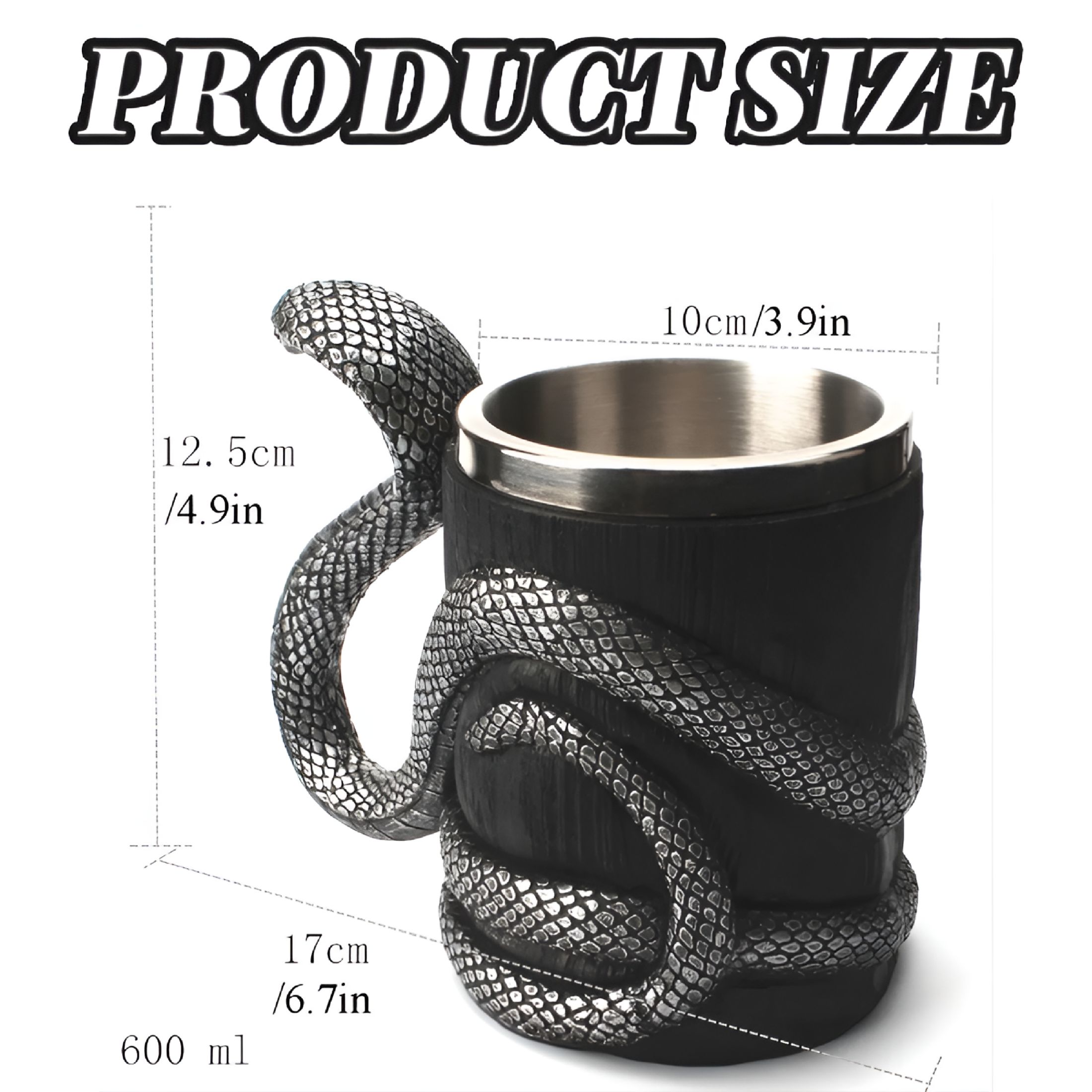 ACDANC 2026 New Snake Coffee Mug Cup Cobra Drinking Cups,Stainless Steel Beer Mug Espresso Cup Beverage Mug for Milk Coffee Ice Cream Tea Juice for Home,Office,Outdoor,Bar (Black)