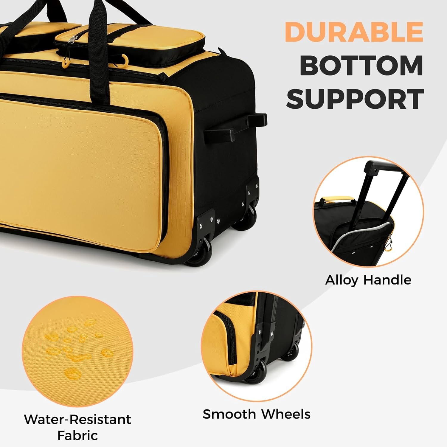 90L Rolling Duffle Bag with Wheels and Handle, 31" Large Duffle Bag for Travel, Carry  Luggage Duffel Bag with Shoe Compartment, Multi-Pocket, Water Resistant, Yellow