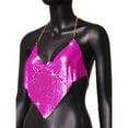 thumbnail image 5 of Women Neck Rhinestone Crop Top for Women V Backless Chest Chain Tank Top Festival Rave Club Spaghetti Strap Tops Hot Pink, 5 of 6