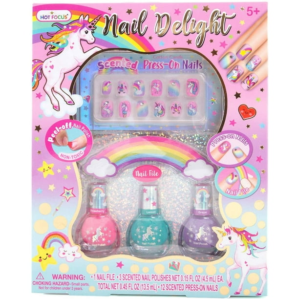 Hot Focus Unicorn Glitter Nail Art Kit Scented Girls Nail Kit Kid Safe Peel Off Nail Polish Walmart Com