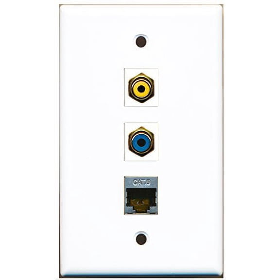 RiteAV - 1 Port RCA Yellow and 1 Port RCA Blue and 1 Port Shielded Cat6 Ethernet Wall Plate