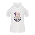 thumbnail image 4 of Blusa de manga corta con estampado de cuello en V informal para mujer a la moda, camiseta de verano con hombros descubiertos Fridja  bn5228, 4 of 8