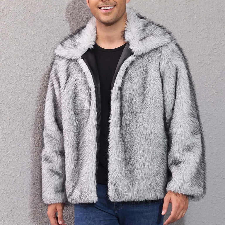 Xzbqbs Jackets for Men Casual Faux Fur Coat Plush Warm Winter