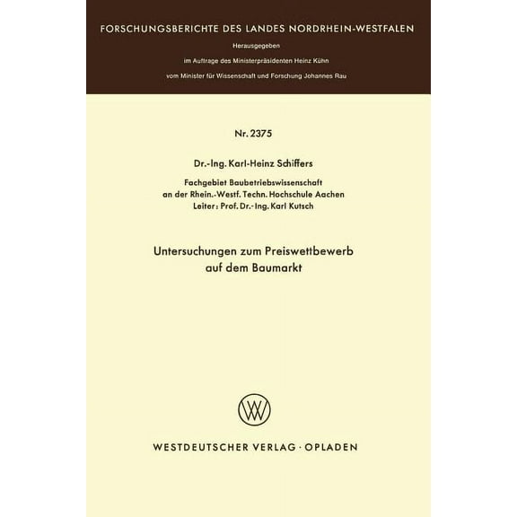 Untersuchungen Zum Preiswettbewerb Auf Dem Baumarkt, (Paperback)