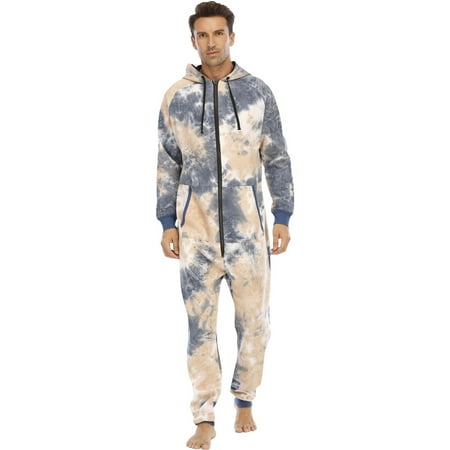 

Ovzne Men s Flannel Gradient Hooded One-piece Home Wear Pajamas