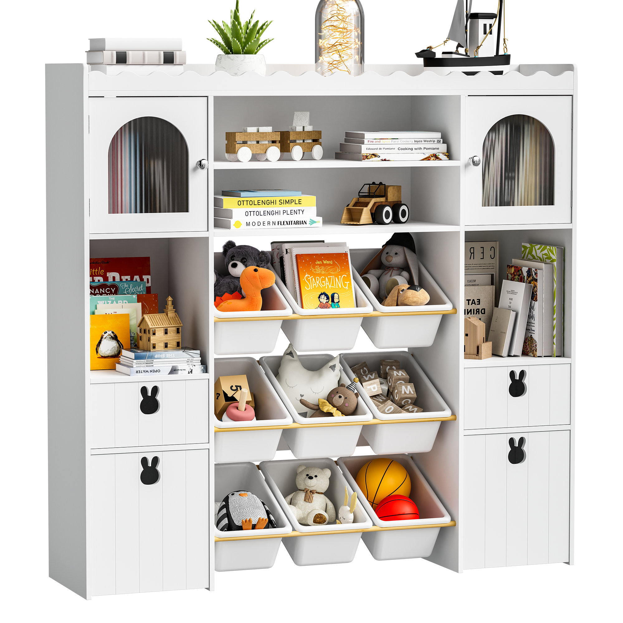 Toy Storage Organizer, Large Toy Storage Chest with Removable Bins, 19 Storage Spaces, Toy Organizer with 2 Movable Drawers and 9 Box Bins, Kids Bookshelf and Bookcase with Drawers for Boys and Girls