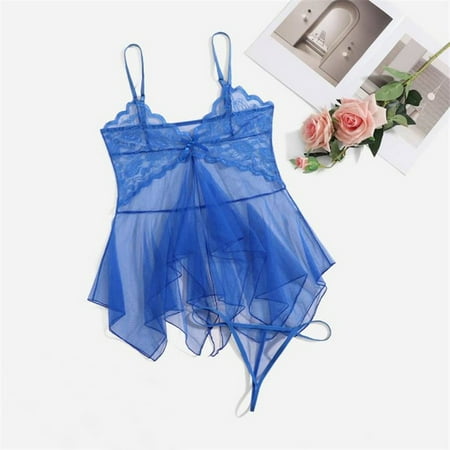 IDALL Babydoll Dress for Women Lingerie for Women Naughty Underwear Lace Fluoroscopy Beauty Tulle Elegant Reverie Lingerie Women s Lingerie Lace Bralette Blue 2 One Size