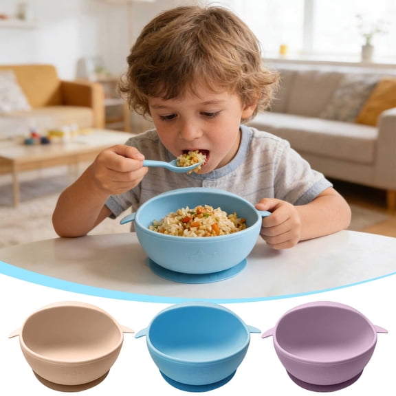 Silicone Suction Bowl with Lid, Penguin Design for Toddler Feeding, Non-slip Base for Self-feeding, Dishwasher Safe, Topliu