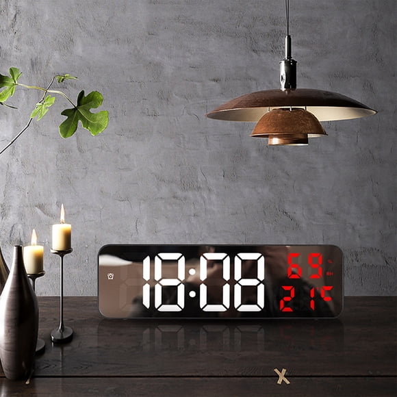 Dadatutu Large Digital Wall Clock, 9.1" LED Large Display Timer with Temperature Date Week Adjustable Brightness, Table Wall-Mounted Mirror Alarm Clock Living Room Office Garage Gym