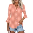 thumbnail image 4 of Edvintorg Womens Tops Polka Dot Flare 3/4 Sleeve Loose Top Fashion V Neck Casual Button Down Shirt Women's Clothing Orange XXL, 4 of 7