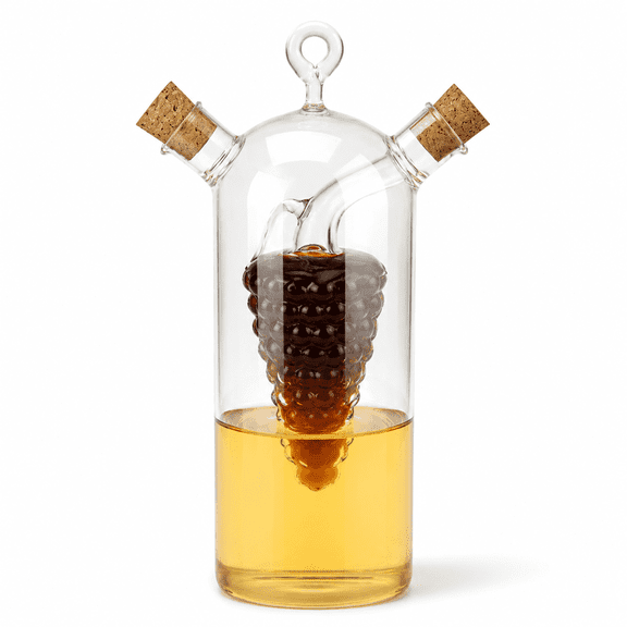 ABCISI Oil and Vinegar Dispenser Bottle, 2-in-1 Glass Dual Chamber Cruet with Cork Stoppers, Double Pourer Spout Oil Dispenser Bottle for Olive Oil, Vinegar, Kitchen Table