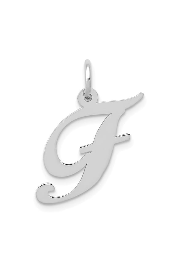 14K White Gold Charm Pendant 20 mm 14-21 Medium Fancy Script Initial F Char