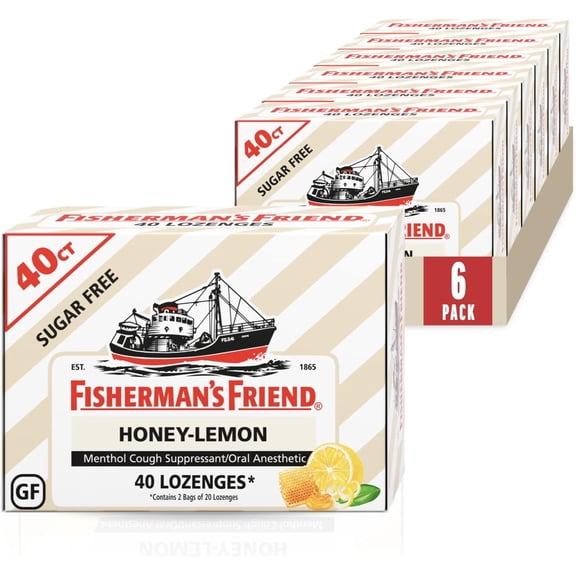 Fisherman's Friend Cough Drops, Cough Suppressant and Sore Throat Lozenges, Sugar Free Honey-Lemon, Strong and Soothing Honey Lemon Flavor, 5.5mg Menthol, 40 Count (Pack of 6)