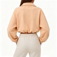 thumbnail image 6 of Womens Cropped Sweatshirt, Quarter Zip Pullover with Stand Collar, Drawstring Hem, Oversized Long Sleeve Tops for Fall Winter XL, 6 of 7