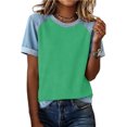 thumbnail image 3 of Sentmoon Chemise en Jean Vêtements d'Été Manches Courtes Col Rond Patchwork Coupe Régulière avec Imprimé Extensible Hauts de Printemps pour Femmes Mode Urbaine pour Détente et Sommeil P-2TG, 3 of 6