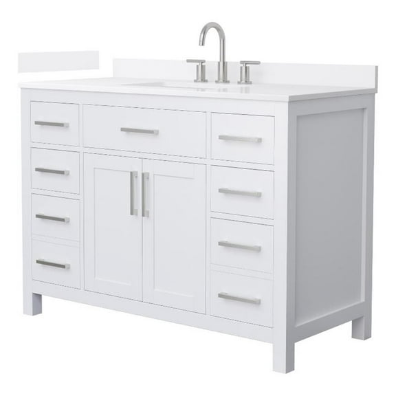 Beckett 48" White Single Vanity & White Quartz Top (3-Hole) & Nickel Trim