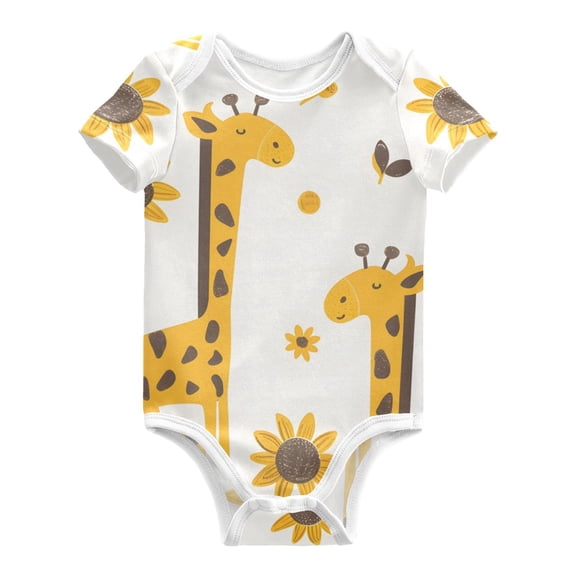Lovely Giraffes Sunflowers Leaves Pure Cotton Bodysuit Short Sleeve Pajamas One-Piece Romper Unisex 3 Months