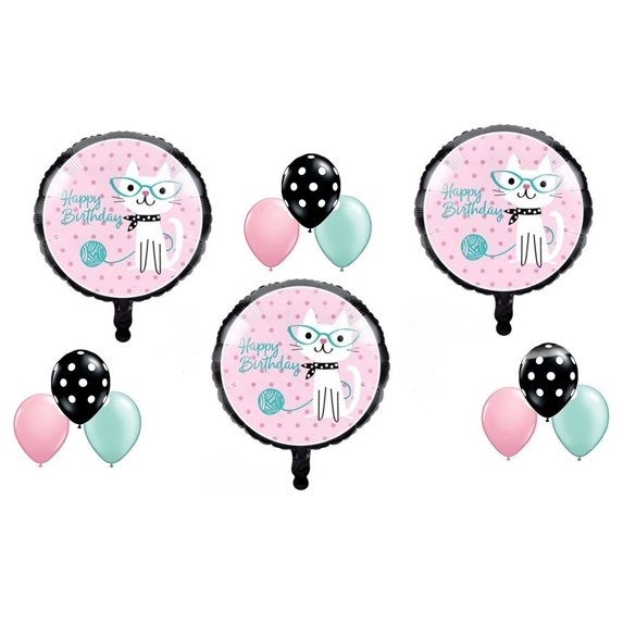 12 pc KITTY CAT DIVA Purrfect Birthday Party Balloons Decoration Supplies
