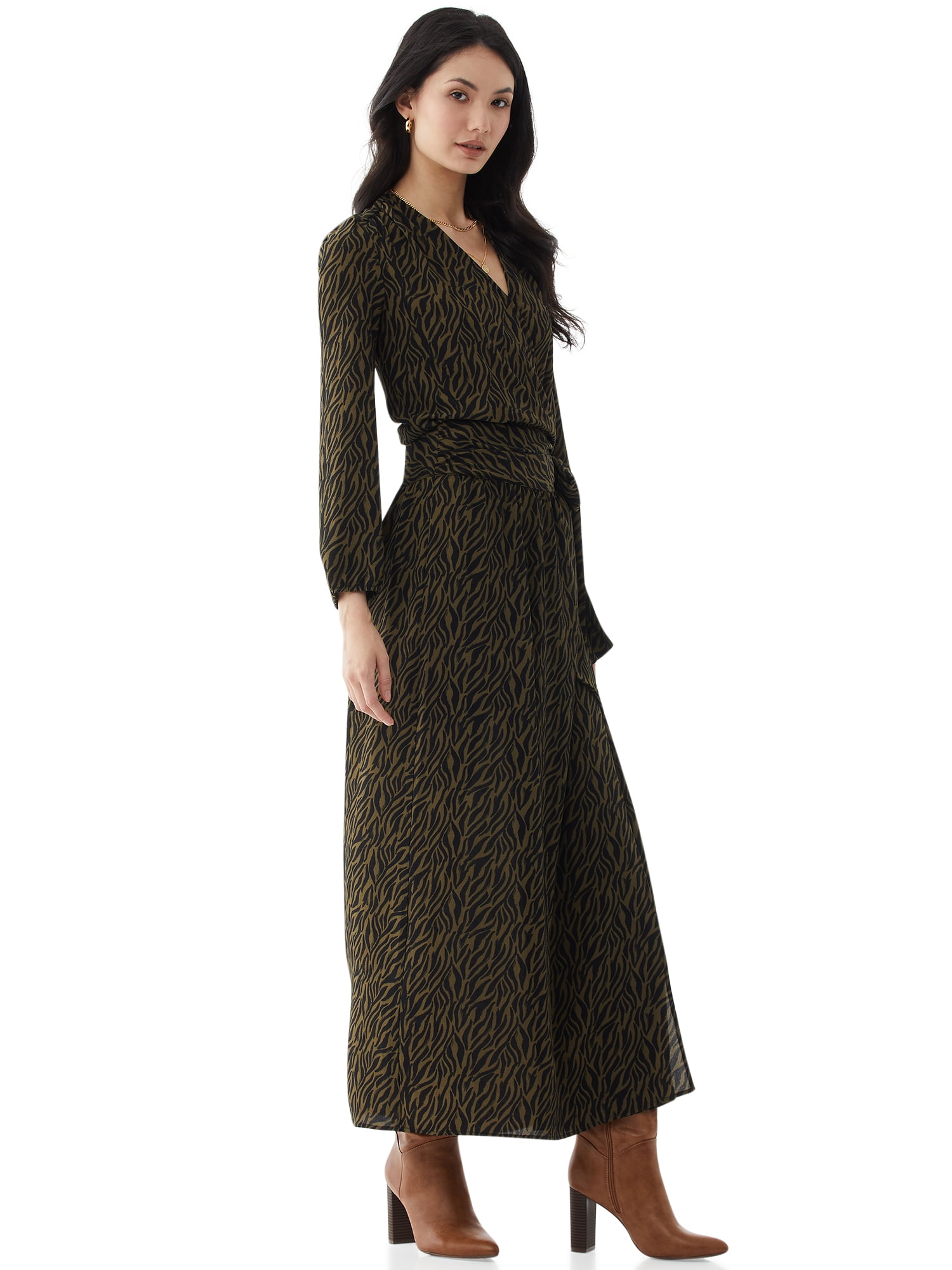 Scoop Women's Printed Wrap Maxi with Long Sleeves - Walmart.com