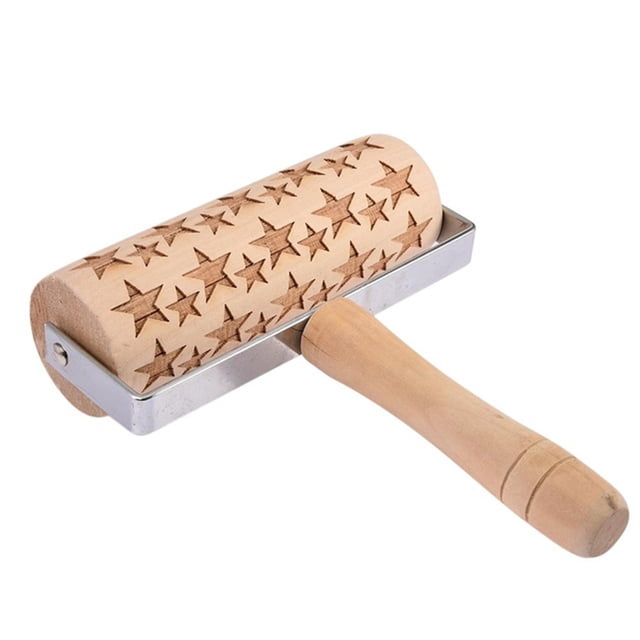 Rodillo de amasar con estampado de alce y copos de nieve, herramienta de madera para hornear de mano.