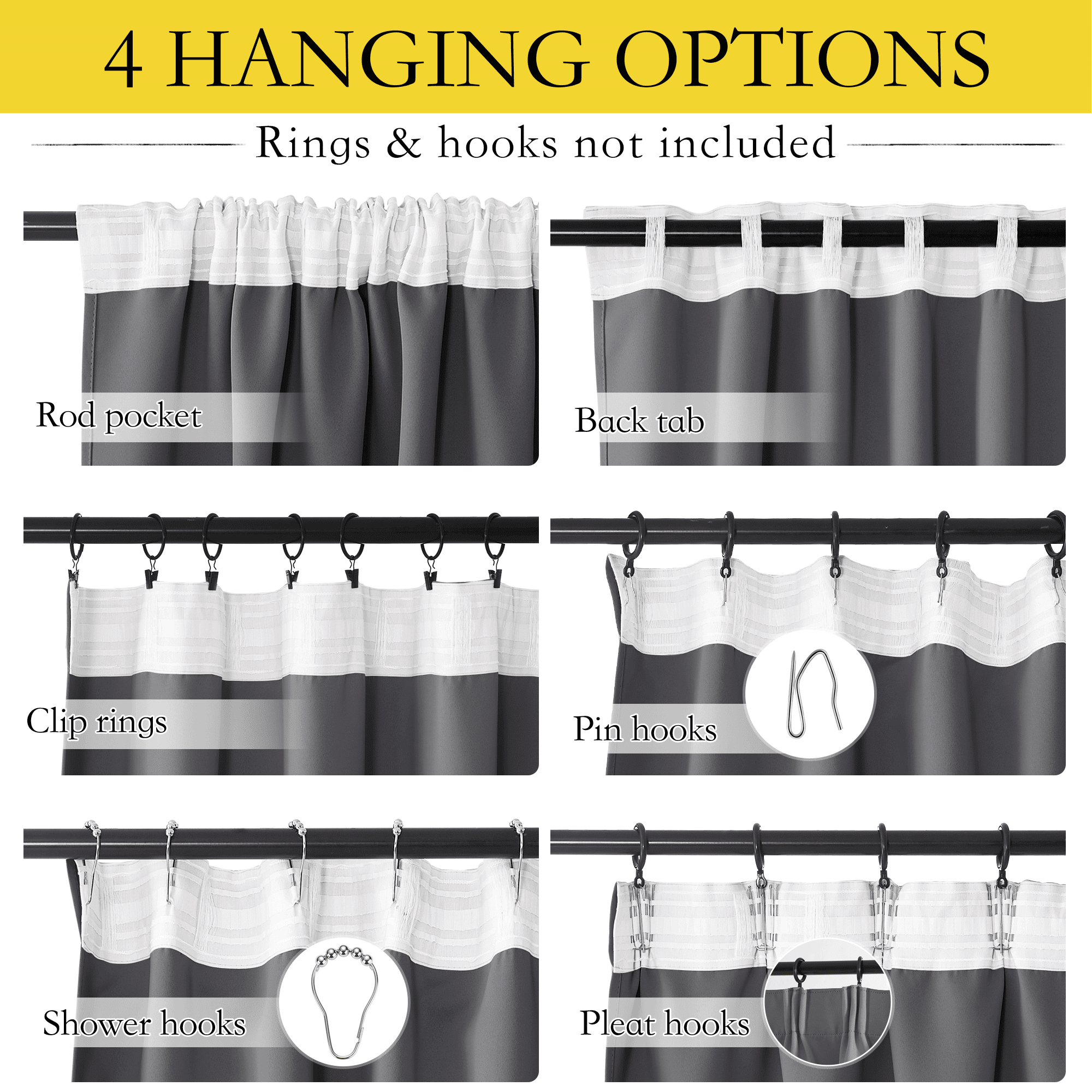 NICETOWN Blackout Bedroom Curtains, Rod Pocket/Back Tab/Hook Belt Grey Room Darkening Curtains Thermal Insulated Energy Efficiency Window Drapes for Dining Room, 52"x95", 2 Panels