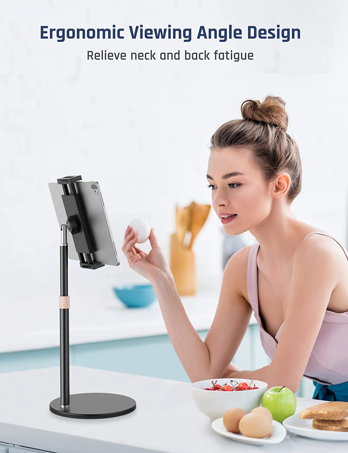 Tablet Stand Holder, Adjustable Height Tablet & Phone Stand for Desk, 360° Rotating Aluminum Metal Tablet Stand Mount Compatible for iPad Pro Air Mini, iPhone, Samsung, Kindle (4.7"-12.9")
