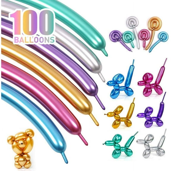Namzi 100 Pcs Long Metallic 260 Balloons for DIY Twisting Animals Flowers, Chrome Balloon Latex Multicolor Birthday Balloons Party Decoration