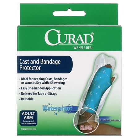 Curad Cast & Bandage Protector, Adult Cast Arm Protector For Shower or Bath, Waterproof, Clear, 2 Count