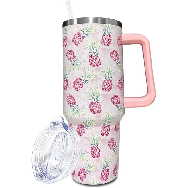 40 oz Tumbler With handle and straw,Pineapple Stainless Steel Cup Extra Large Vacuum Double Wall Insulated Tumblers Travel Mug,Hot and cold beverages Car Cup