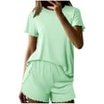 thumbnail image 2 of pstuiky Two Piece Sets for Women Dressy Fashion Solid Color Lightweight Comfy Lounge Sets Leisure Loose Fit Crew Neck Short Sleeve Pajama Sets with Shorts Plus Size Sleepwear Green L, 2 of 8