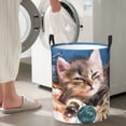 thumbnail image 4 of Goofa Playful Cat Printed Circular Hamper,Laundry Basket with Handles,Storage Baskets Foldable,Large Capacity Laundry Hamper-, 4 of 8
