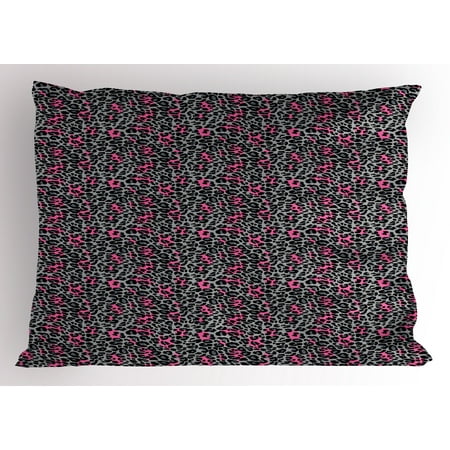 Leopard Print Pillow Sham African Safari Animal Pattern Nature Inspired Fashion Cheetah Panther, Decorative Standard Size Printed Pillowcase, 26 X 20 Inches, Pink Grey Black, by Ambesonne