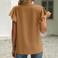 thumbnail image 3 of QLEICOM Womens Summer Tops Oversized T-shirts Short Sleeve V-Neck Solid Tunic Casual Loose Tunic Tank Tops Women Shirts Blouses Khaki S, 3 of 6